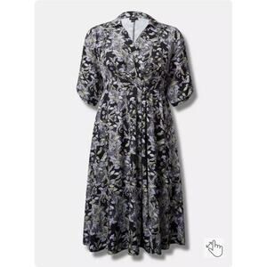 Torrid Studio Crepe De Chine Collared Shirt Dress Size 2X Black Floral NWT